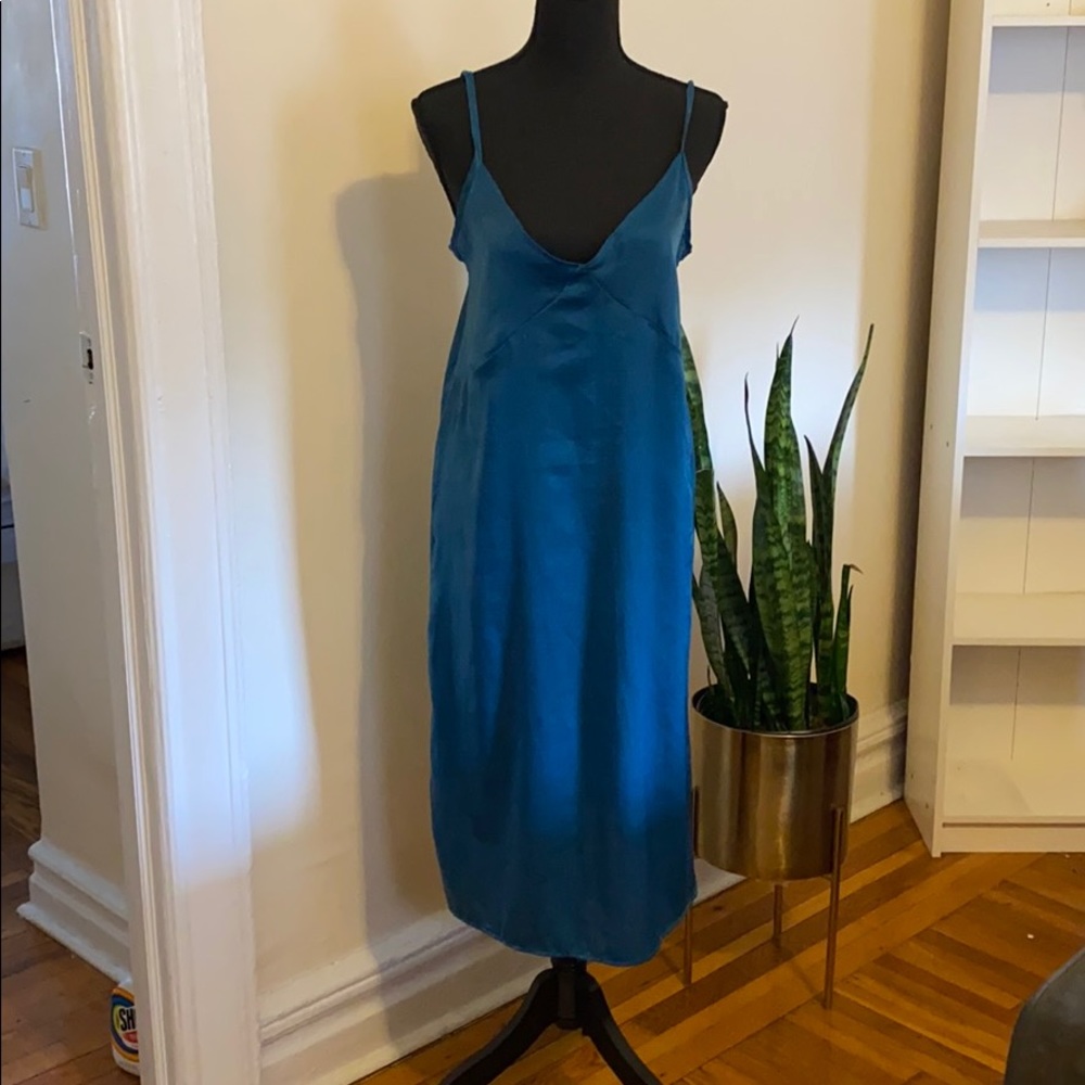 Urban Renewal turquoise satin finish dress